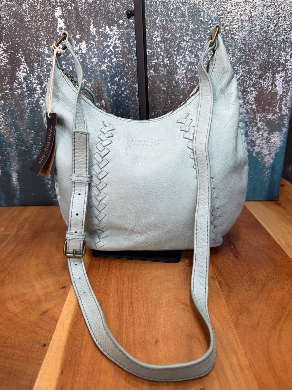 American Leather Co Boho Katy Light Teal Leather Crossbody NWT - Picture 8 of 14